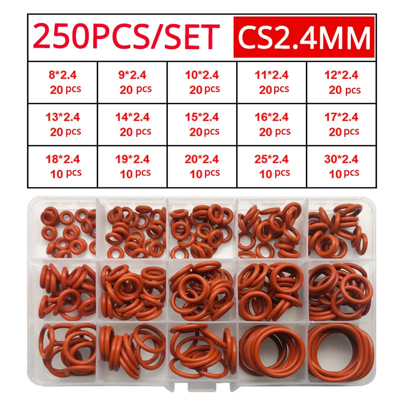 VMQ O Ring Seal Gasket Thickness CS 1/1.5/2/2.4/3.1mm Silicone Rubber Insulated Waterproof Washer Round Shape Nontoxi Red Kit |