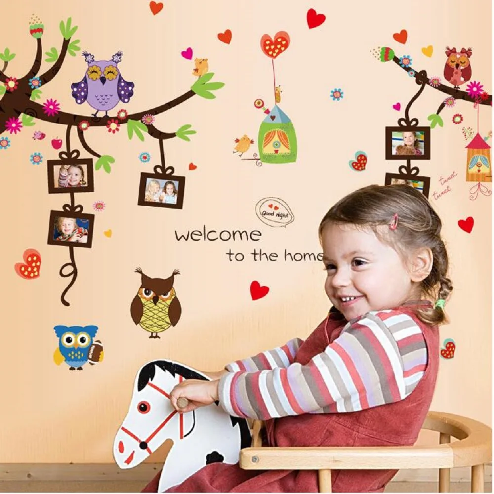 

1Pc Nursery Vinilo Wall Stickers For Kids Rooms Cartoon Owl Diy Wall Sticker Removable Vintage Poster For Kids Bedroom Decor