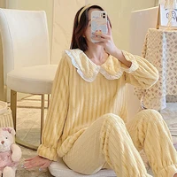 new autumn and winter coral fleece new autumn and winter plus velvet pajamas wild casual fashion trend cute sweet pajamas