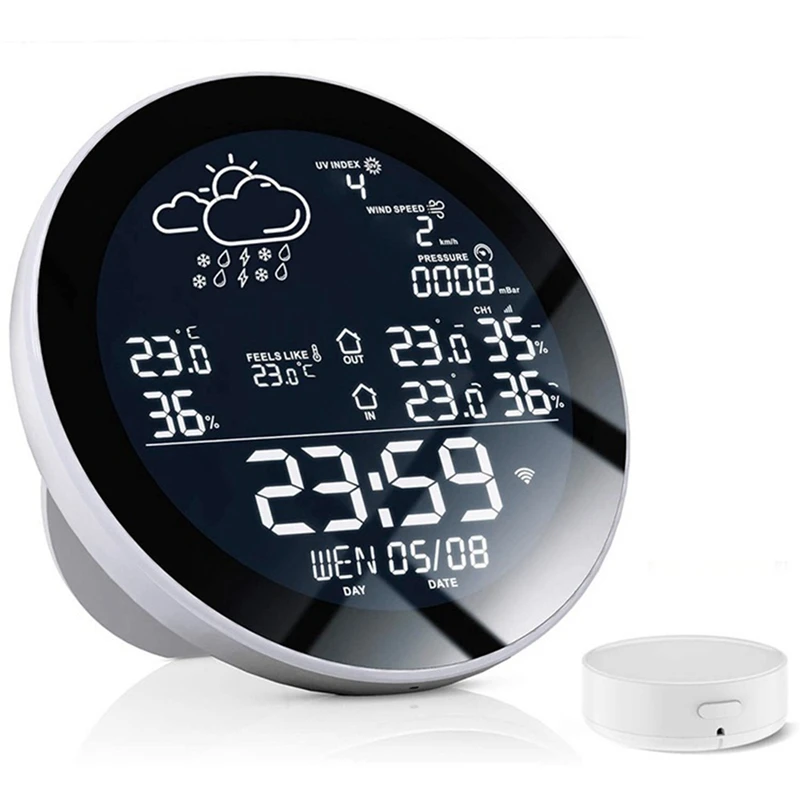 

Tuya Wifi Smart Weather Station Meter Temperature And Humidity Meter With Clock Large Color Screen