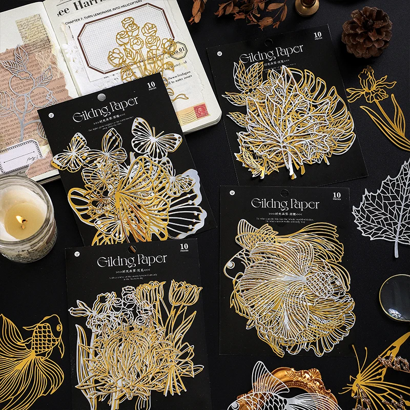 10 шт./лот бумага для скрапбукинга в эстетике Позолоченные канцелярские товары из