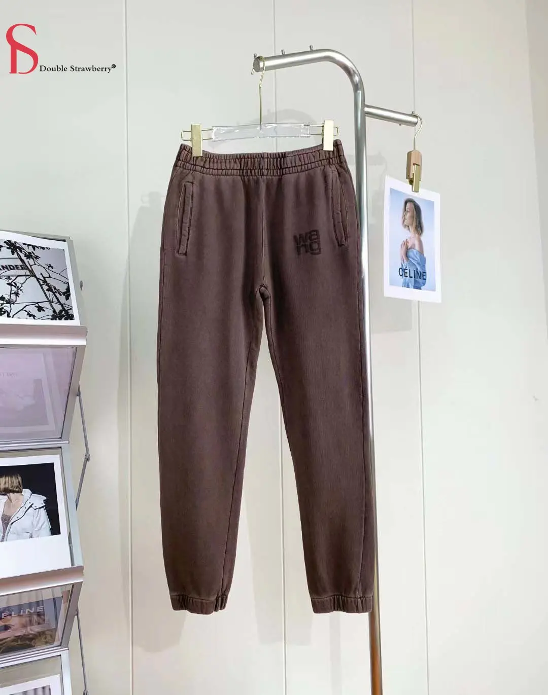 

Осенне-зимние женские однотонные брюки Aw Wang с высокой талией и надписью, парные свободные спортивные повседневные брюки с плотной талией