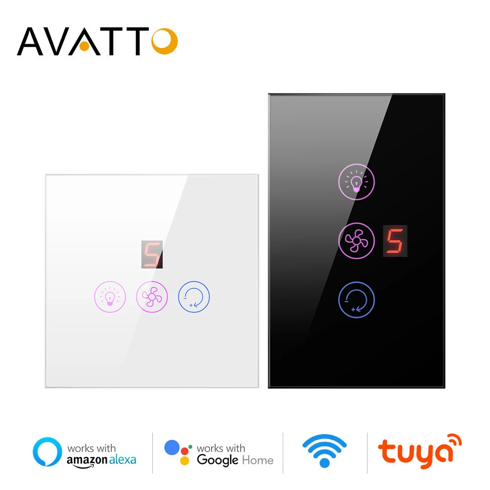 AVATTO Smart Wifi Fan Light Switch,EU/US Ceiling Fan Lamp Switch Tuya Remote Various Speed Control Work with Alexa, Google Home