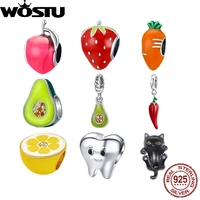 wostu authentic 925 sterling silver vegetable fruit charms pendant fit bracelets women party fashion diy jewelry gift making
