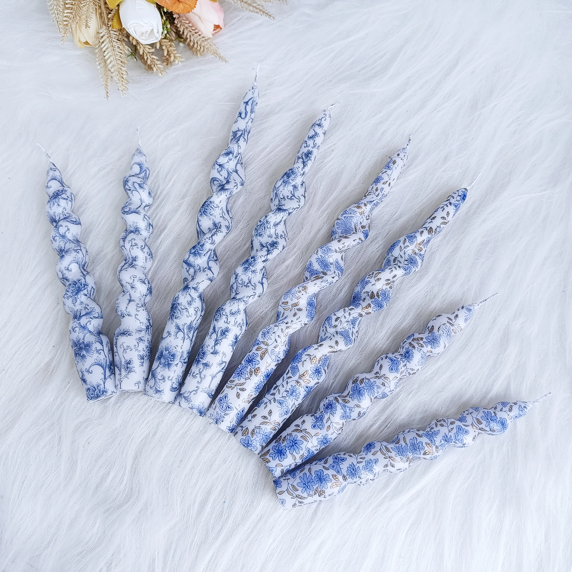 Свечи ручной работы SSY с синим цветочным узором подарочные свечи 2 шт. 7 28 дюйма