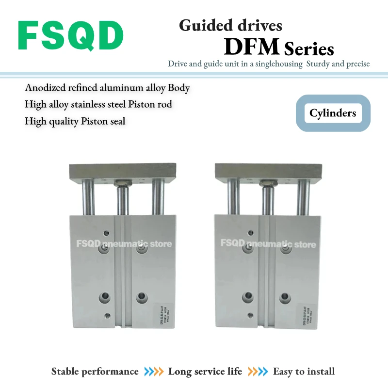 

DFM-12 16 20 25 32 40 50 63-25 30 40 50 80 100 125 150 200-P-A-GF-KF FSQD цилиндры с наведением серии DFM двойного действия