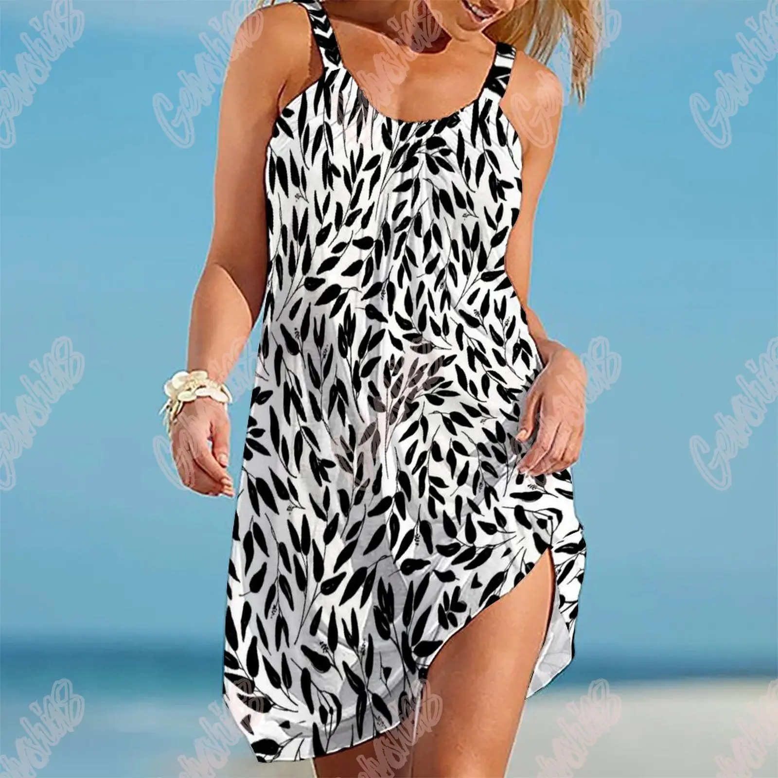 

2022 летний свободный модный сарафан с 3D принтом перьев в стиле бохо для девочек Повседневная Туника на бретельках без рукавов праздничное ми...