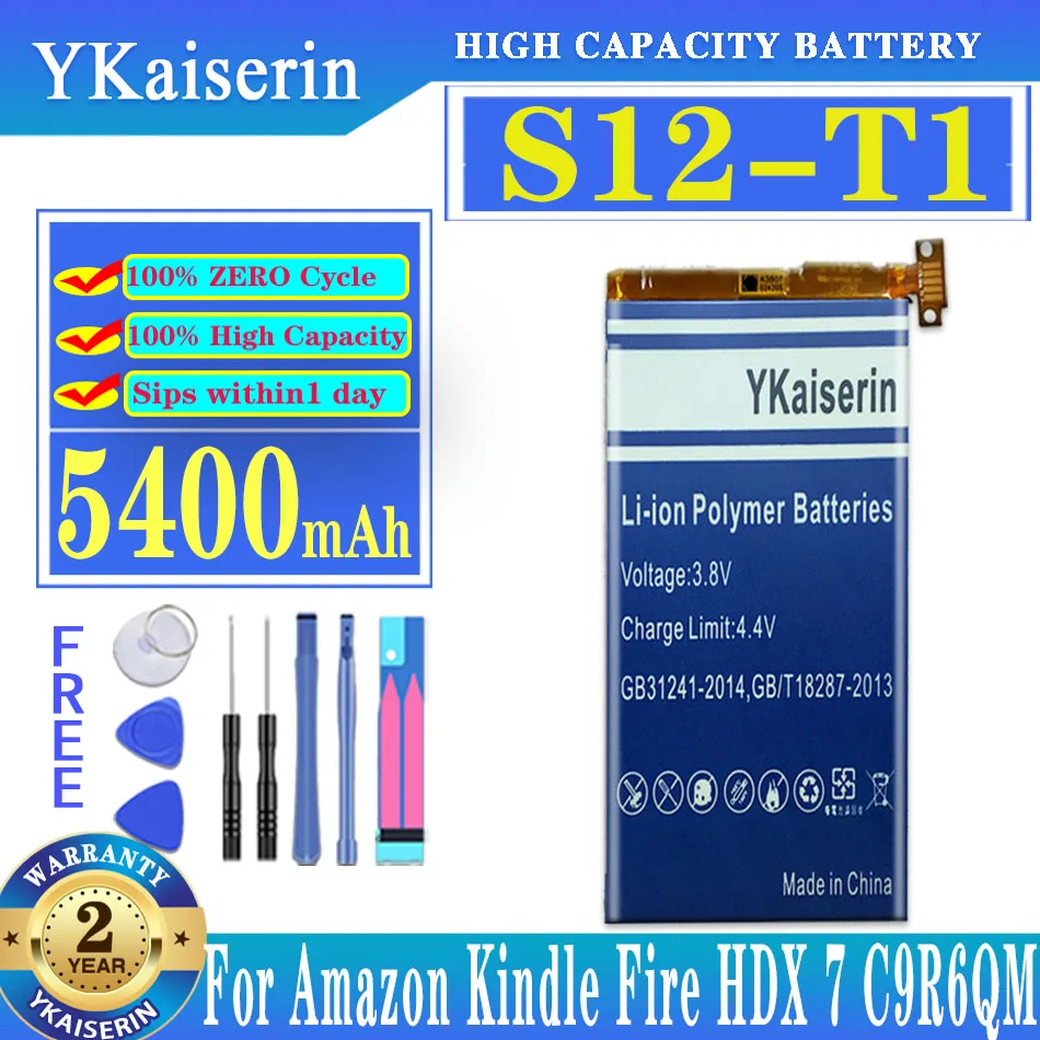 

YKaiserin Replacement Battery S12-T1 For Amazon Kindle Fire HDX 7 HDX7 C9R6QM Kindle Fire HDX Rechargable Battery 5400mAh