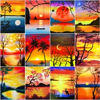 maxmpup 5d diy diamond painting sunset full square round diamond embroidery tree scenery rhinestone picture home decoration