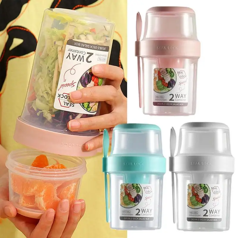 Breakfast Oatmeal Cereal Nut Yogurt Salad Cup Seal Container Set With Fork Sauce Cup Lid Bento Tuppers Food Taper Lunch Box