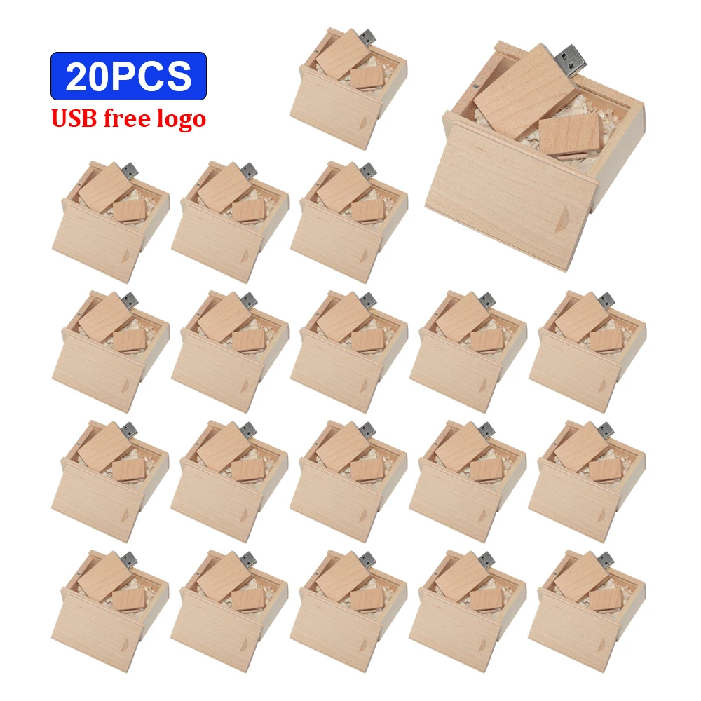 20pcs Free LOGO Wooden With Gift Box USB Flash Drive Pendrive 4GB 8GB 16GB 32GB 64GB 128GB U Disk Memory Stick USB 2.0 Gifts