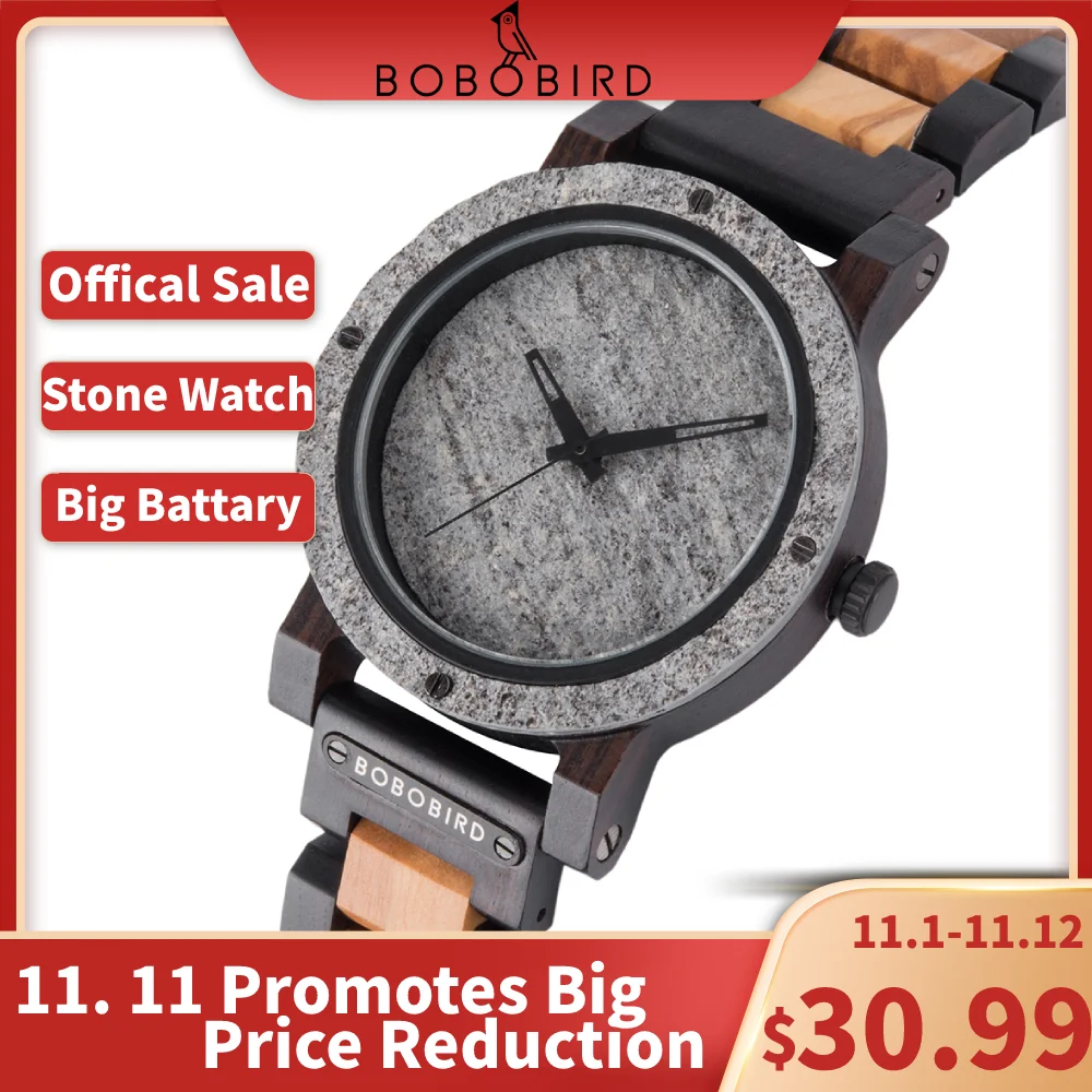 

BOBOBIRD High Quality Rock Watches Natural Stone Watch Men Wooden Strap Top Japanese Quartz Movement Handmade Wristwatch For Man
