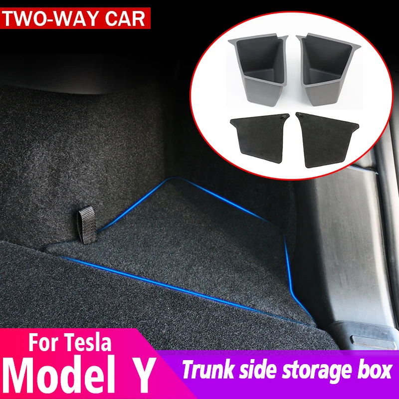 

For Tesla 2022 Model Y Car Trunk Side Pocket Storage Box TPE Hidden Storage Organizer Interior Refit Decoration Accessories Kit