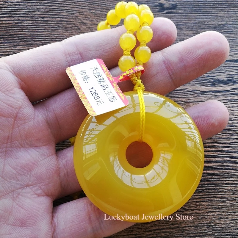 

Fine Natural Ice Yellow Chalcedony Agate Peace Buckle Jewelry for Men and Women