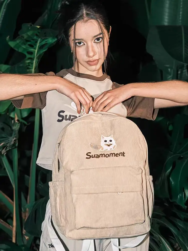 Милый детский рюкзак с мультяшным котом вышитый Большой Вместительный