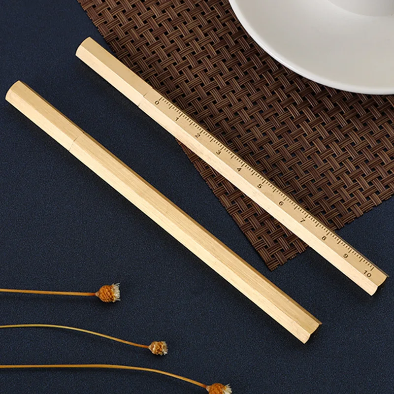 

Hexagonal Brass Signature Pen, Precious Bead Pen, Six Edged Pure Copper Gold Vintage Metal Neutral Pen, Business Gift Pen