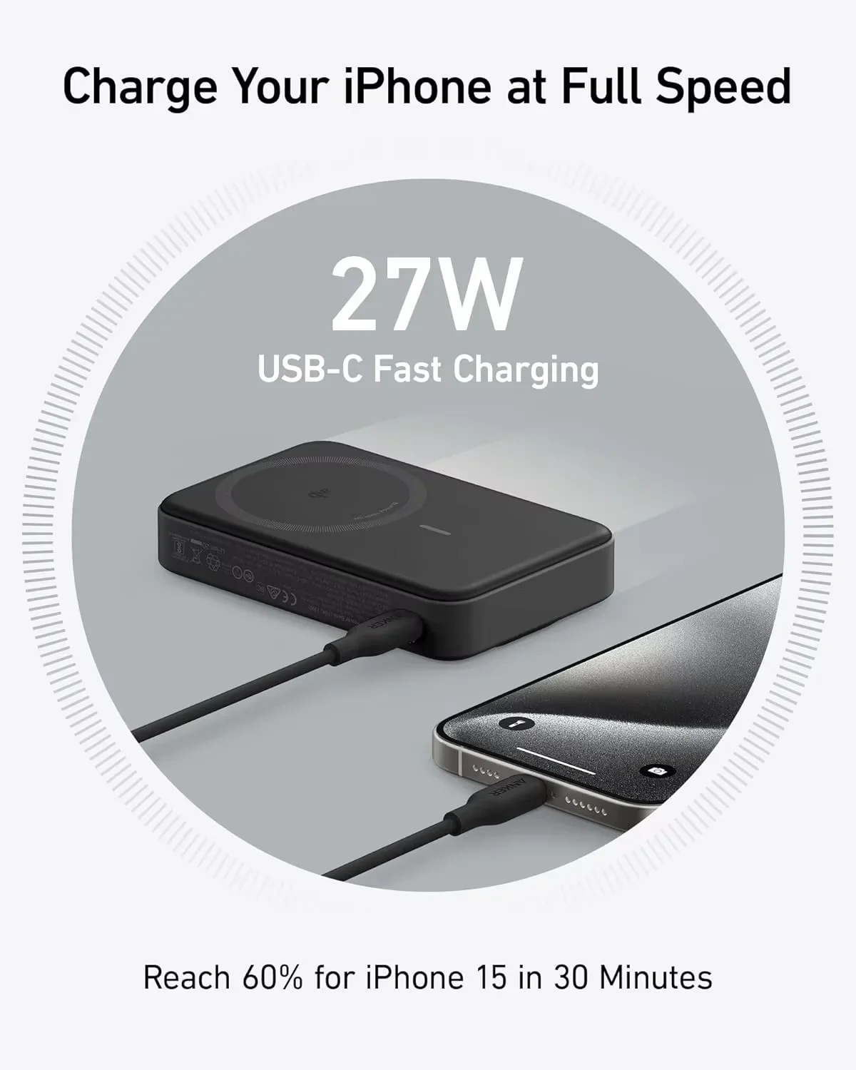 Фото Портативный внешний аккумулятор TLF Anker 15W MagGo с LED-дисплеем, сертифицированный Qi2, сверхбыстрая зарядка, 10000 мАч, со складной подставкой №1
