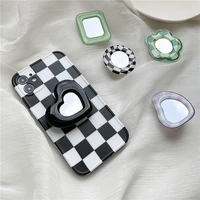 korea ins heart shaped mirror foldable elastic grip tok mobile phone bracket finger ring talk socket support griptok universal