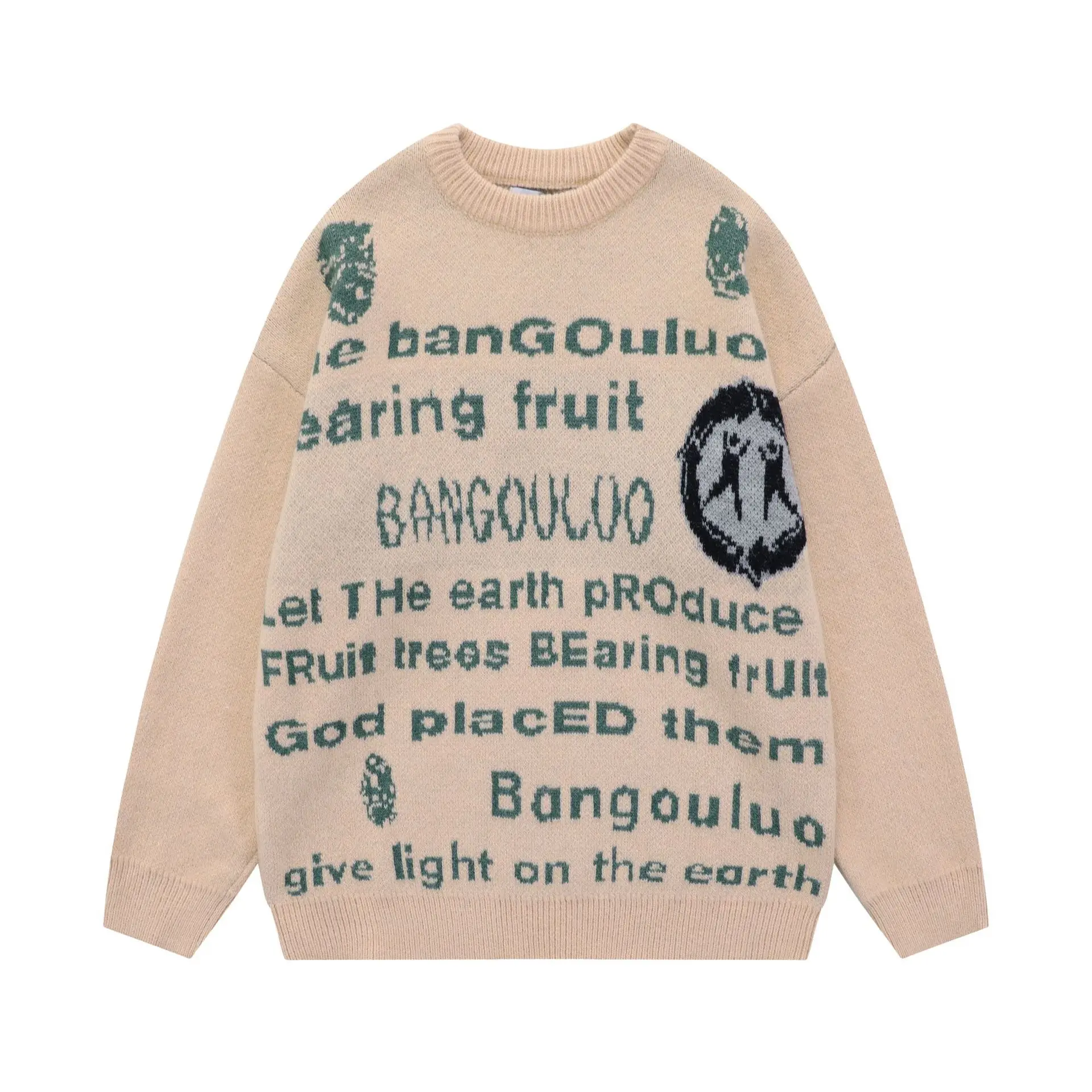 

Свитер мужской с длинным рукавом, винтажный трикотажный удобный пуловер в стиле Харадзюку, хип-хоп, с надписью и бахромой, уличный стиль, свободный свитер с круглым вырезом