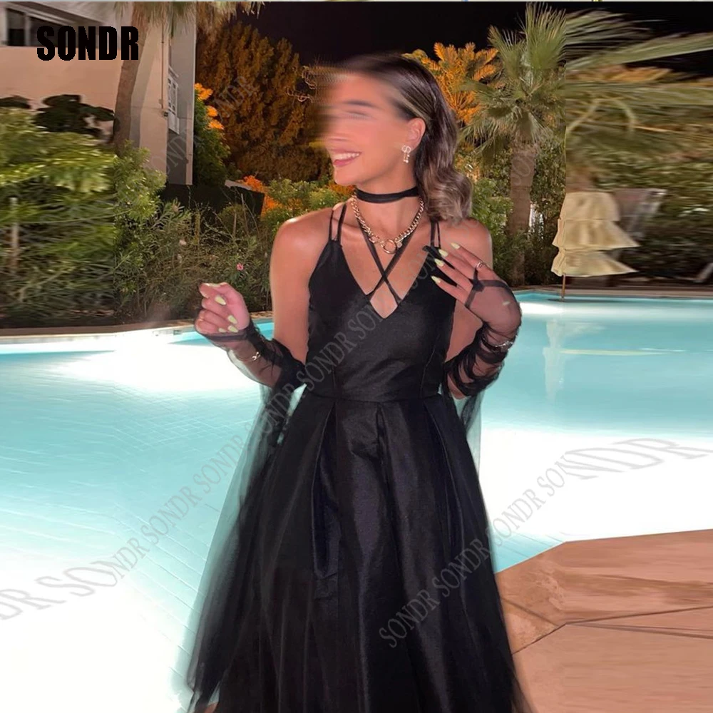

SONDR Black Long Sexy Evening Prom Gowns Dresses Sleeveless Satin Simple Formal Club Event Princess Night Party Dress Gown