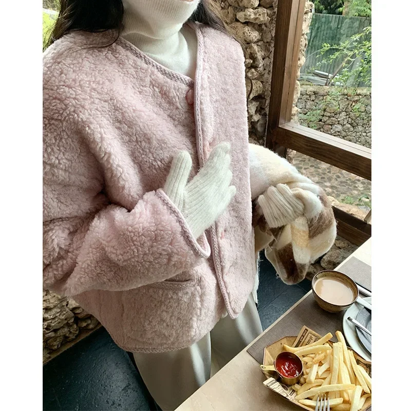 Shiyi розовая мягкая куртка из овечьей шерсти новинка 2024 зимний женский