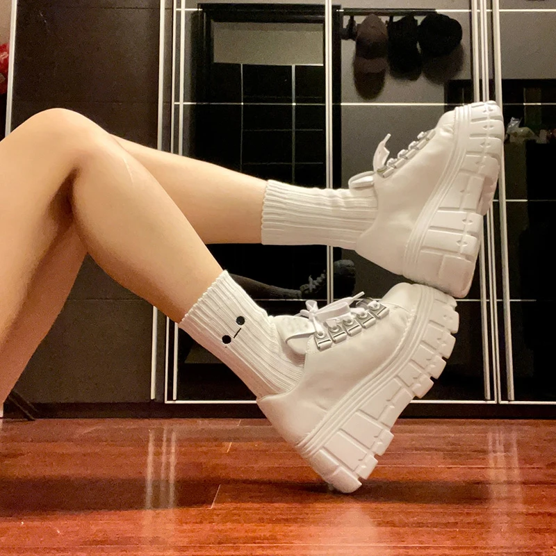 Leather Women's Ultra-Thick Bottom Punk Metal White Subculture Y2g Height Increasing Gothic Board Shoes Pumps