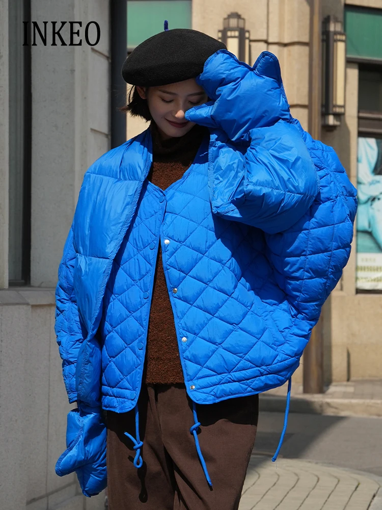 

Women's lightweight stylish down jackets Oversized 2023 Fall winter O-neck Batwing sleeve puffer coat Ladies clothes INKEO 3O137