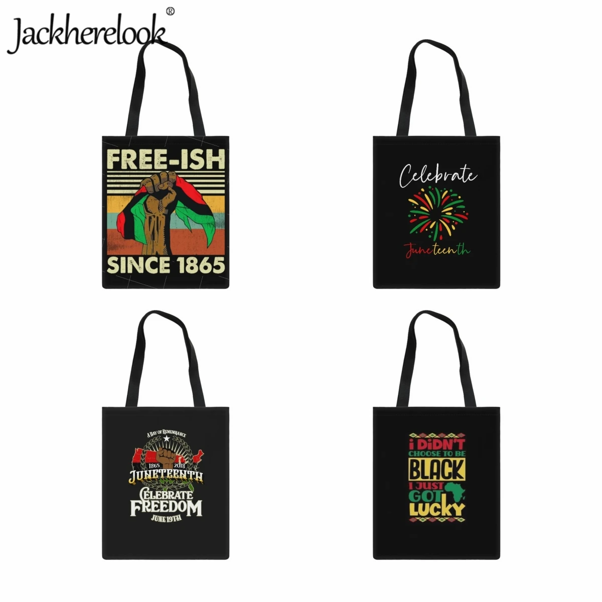 

Jackherelook Happy Juneteenth Women's Canvas Bag Classic Eco-Friendly Foldable Shopping Shoulder Bag Ladies Travel Party Handbag