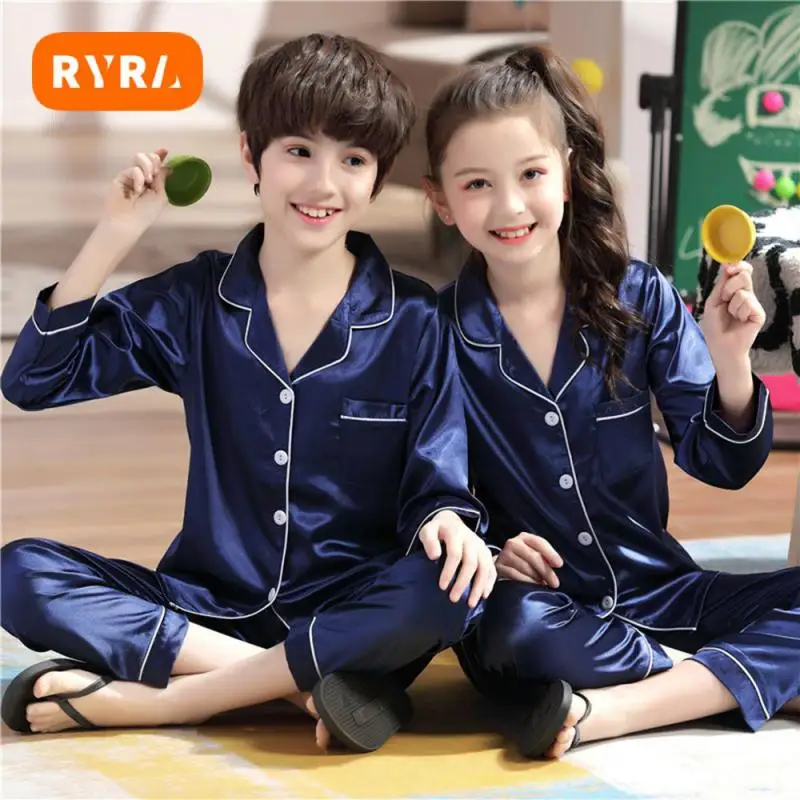 

2021 Long Sleeve Silk Pajamas for Girls Boys pjs Autumn Pajama Set Silk Satin Pijama Harper Seven Pyjamas Sleepwear
