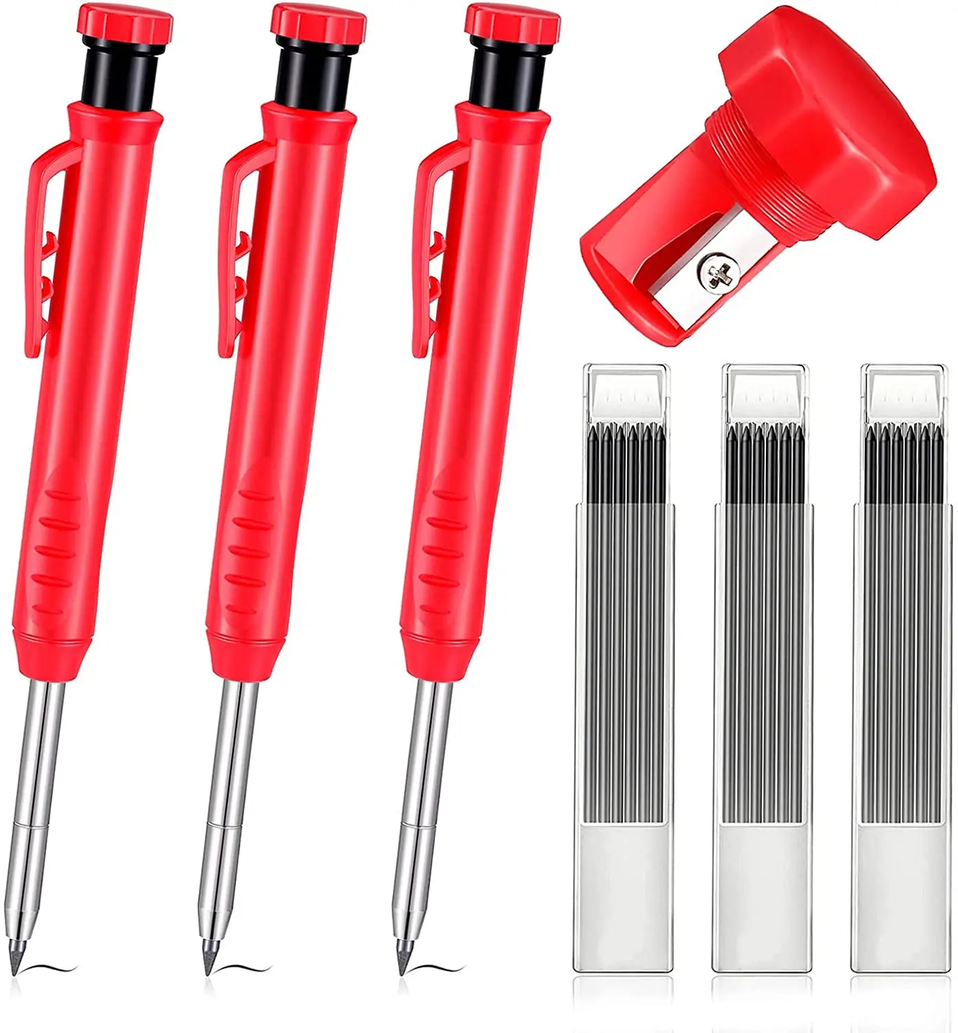 

3 Pieces Solid Carpenter Pencil with 18 Refill 3 CLR Mechanical Carpenter Pencil Set Built-in Sharpener Woodworking Tool Markers