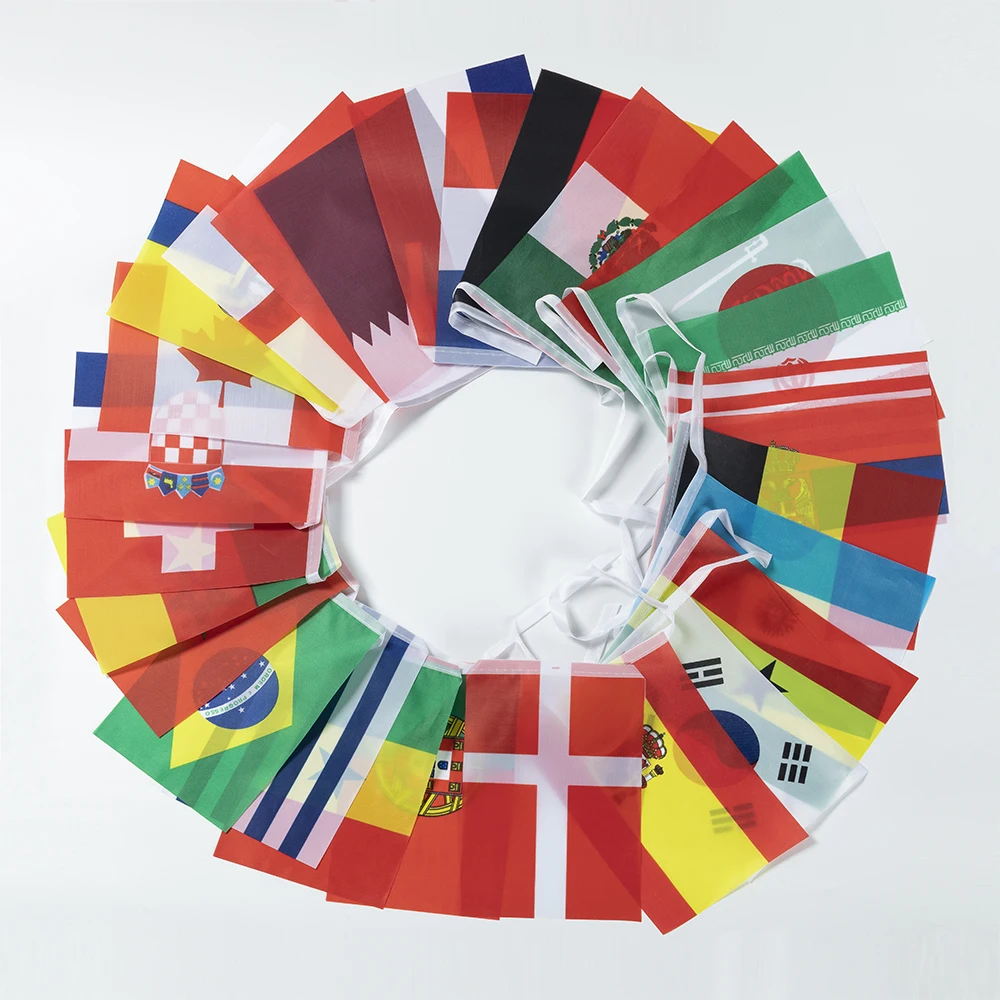 

2022 Qatar World Cup Top 32 Countries Bunting Flags 100% Polyester Custom Size String Flags