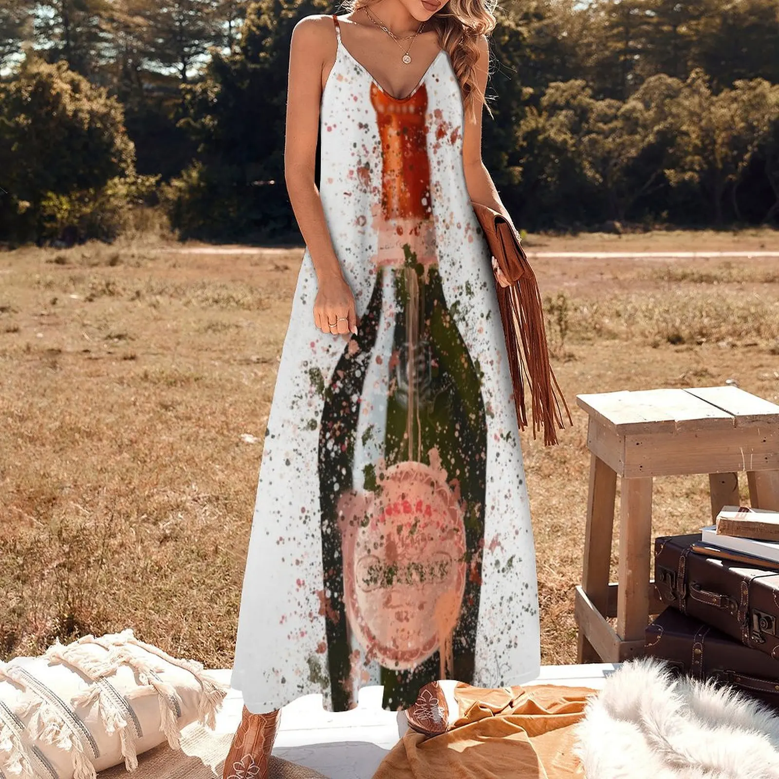 Длинное платье без рукавов с принтом Laurent Perrier женское летнее 2025 года платья для