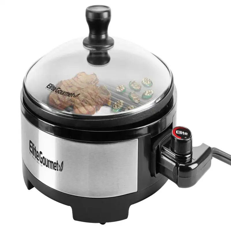 

Deluxe Indoor Grill with Tempered Glass Lid, Stainless Steel