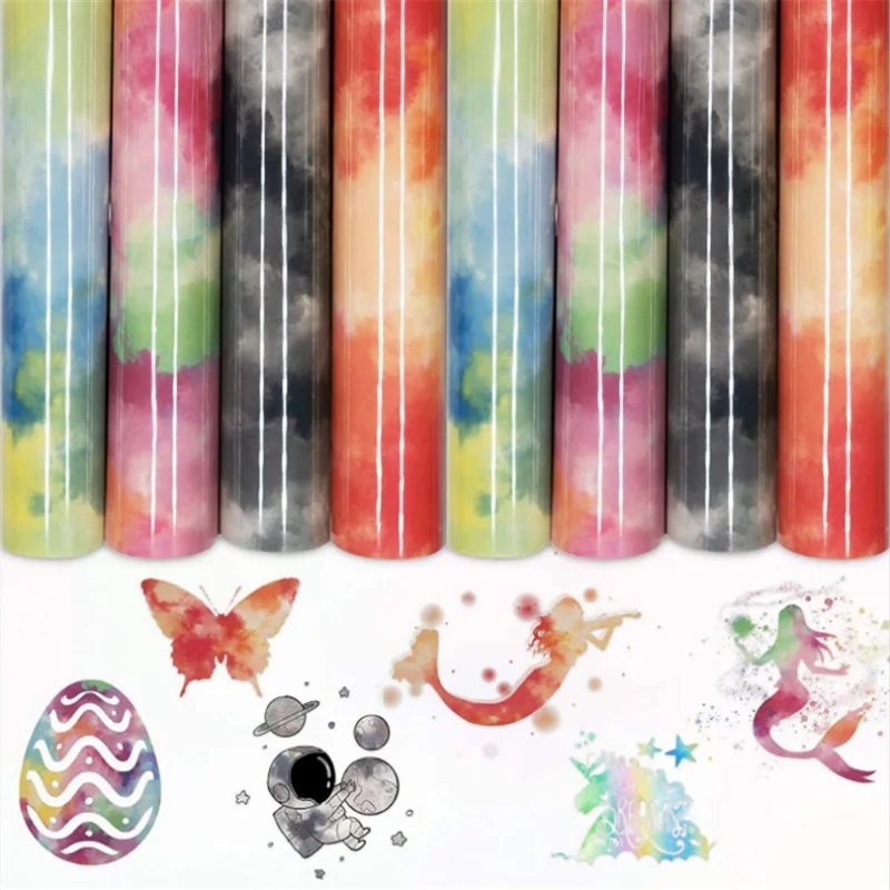 

7 Colors Clouds Watercolor Tie Dye HTV Iron on Tshirt Heat Transfer Vinyl Make Sign Pattern Cricut Film for Garment Bag Hat DIY