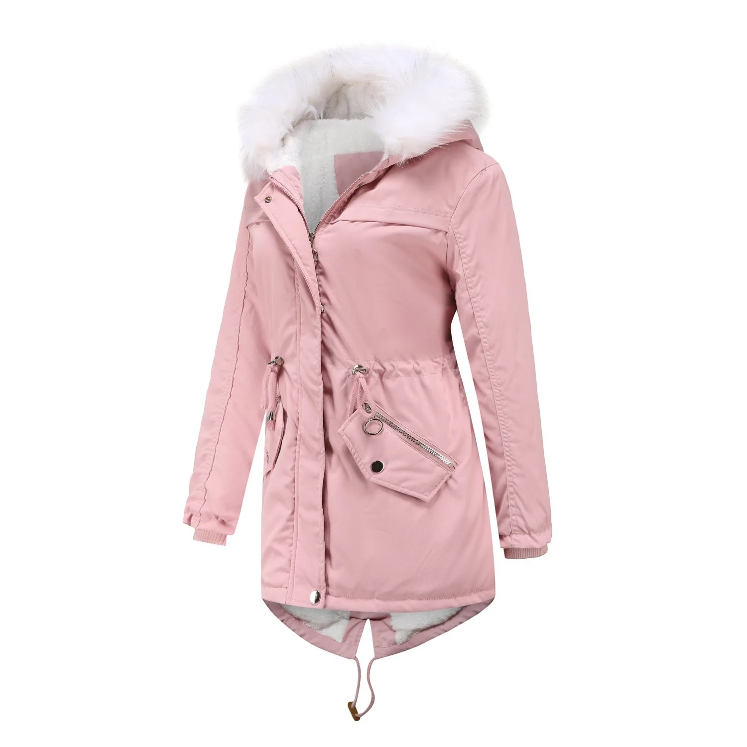 Fashion winter long plush cotton jacket European new parka clothes thick warm collar loose Long Sleeve coat