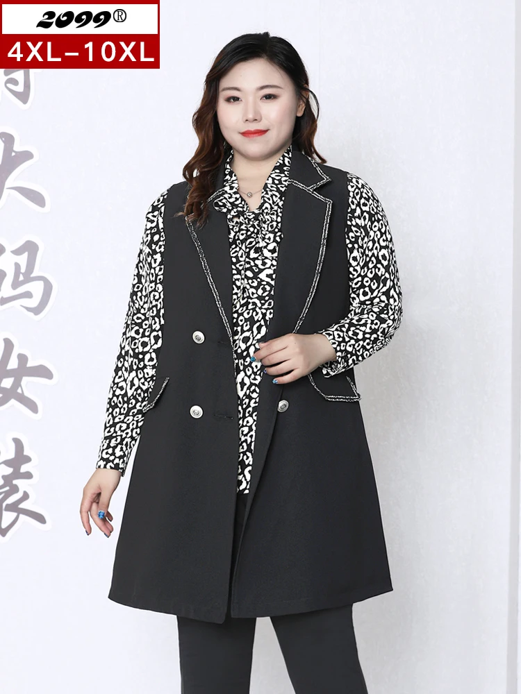 

Women's Plus Size Long Style for Woman Vest Spring Black Casual Tailored Collar Fashion 4XL 5XL 8XL 10XL SZ077