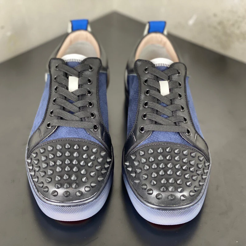 

Spiked Casual Luxury Designer Shoes Men Red Lace-up Genuine Leather Sneakers Male Big Size
