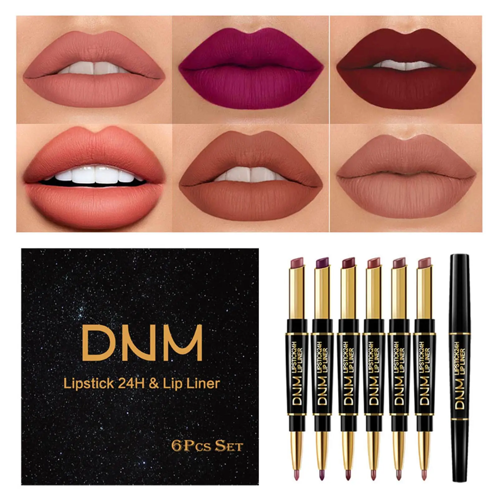 

6 Lipstick Lip Liner Set 2 In 1 Matte Lipstick Pencil Double Ended Lipsticks High Pigmented Velvet Lipgloss Kit Non-Stick Cup