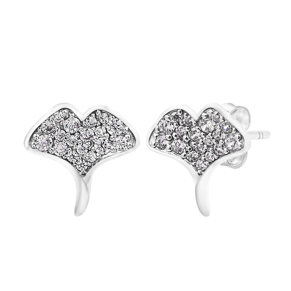 

Gingko Leaf Sparkling Stud Earrings Real 925 Sterling Silver Orignal Brincos Earrings for Women Gift 2022 New