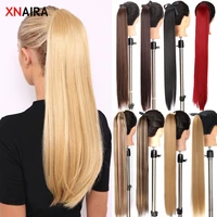 xnaira long straight heat resistant synthetic ponytail hair extension wrap around fake hair clip in brown pony tail