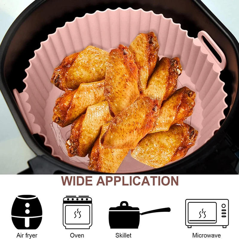 16.5cm Air Fryer Reusable Pot Silicone Oven Baking Tray Round Liner Easy Clean  Pizza Plate Grill Pan Mat Air Fryer Accessories