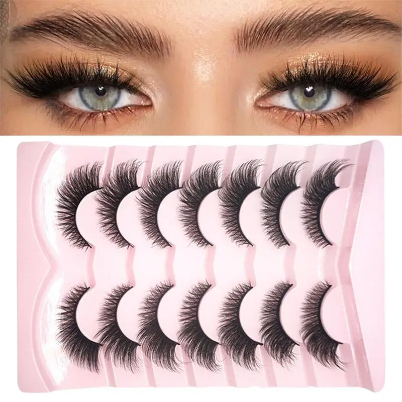 

Lashes Natural Look 3d -eyed Fluffy False Eyelashes 7-pairs Dramatic Faux Lashes Long Thick Volume Messy Crossed Fake Eye Lashes