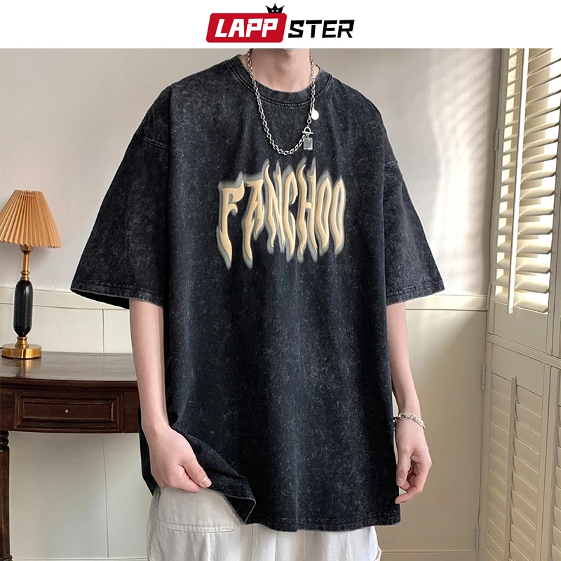 

LAPPSTER Washed Y2k Streetwear Letter Printed T Shirts 2023 Summer Mens Japanese Oversized Tshirts Korean Fashions Casual Tees
