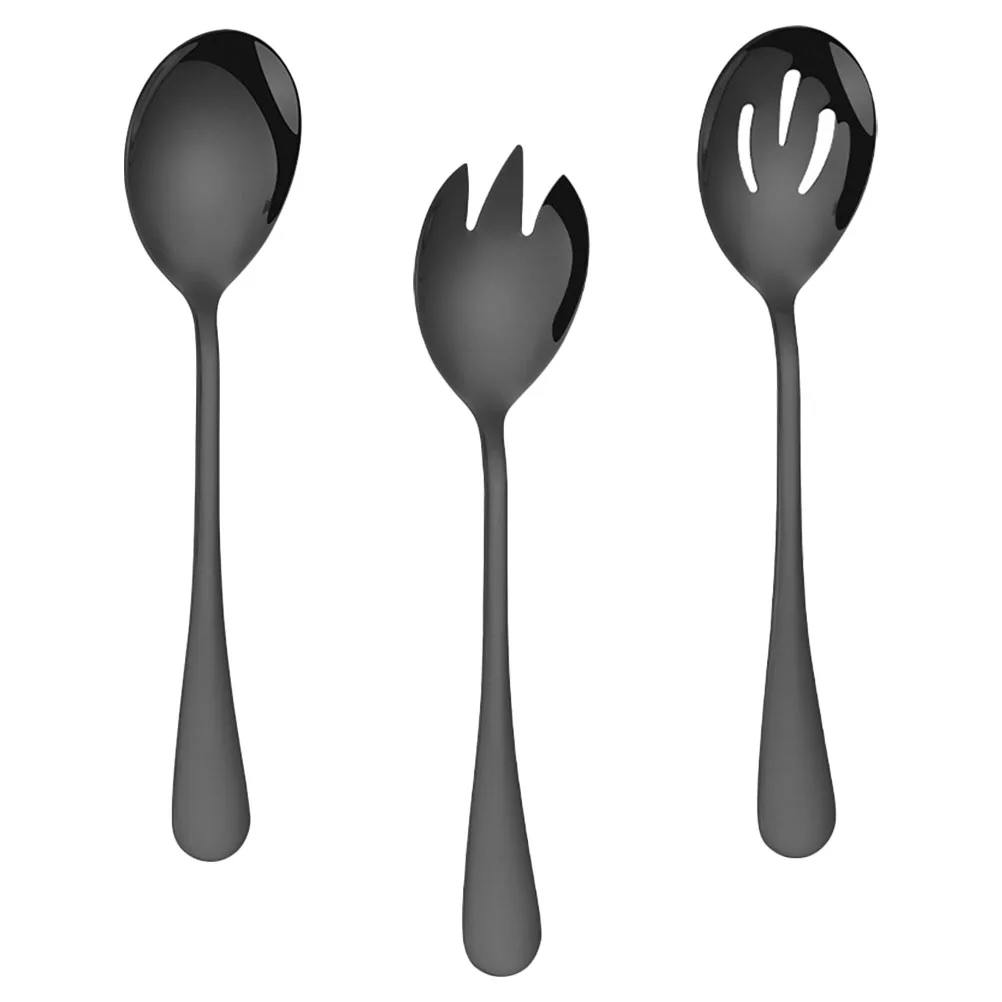 

Serving Spoon Salad Spoons Fork Stainless Steel Utensils Set Forks Slotted Black Serversspork Cocktail Server Utensil Fruit