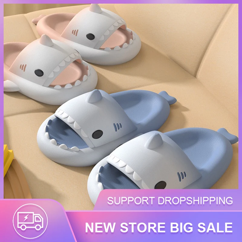 

Gradient Summer Women Slippers Cute Catroon Shark Shape Slides Outdoor Home Bathroom Women Shoes Flip Flops Men Couples Sandals