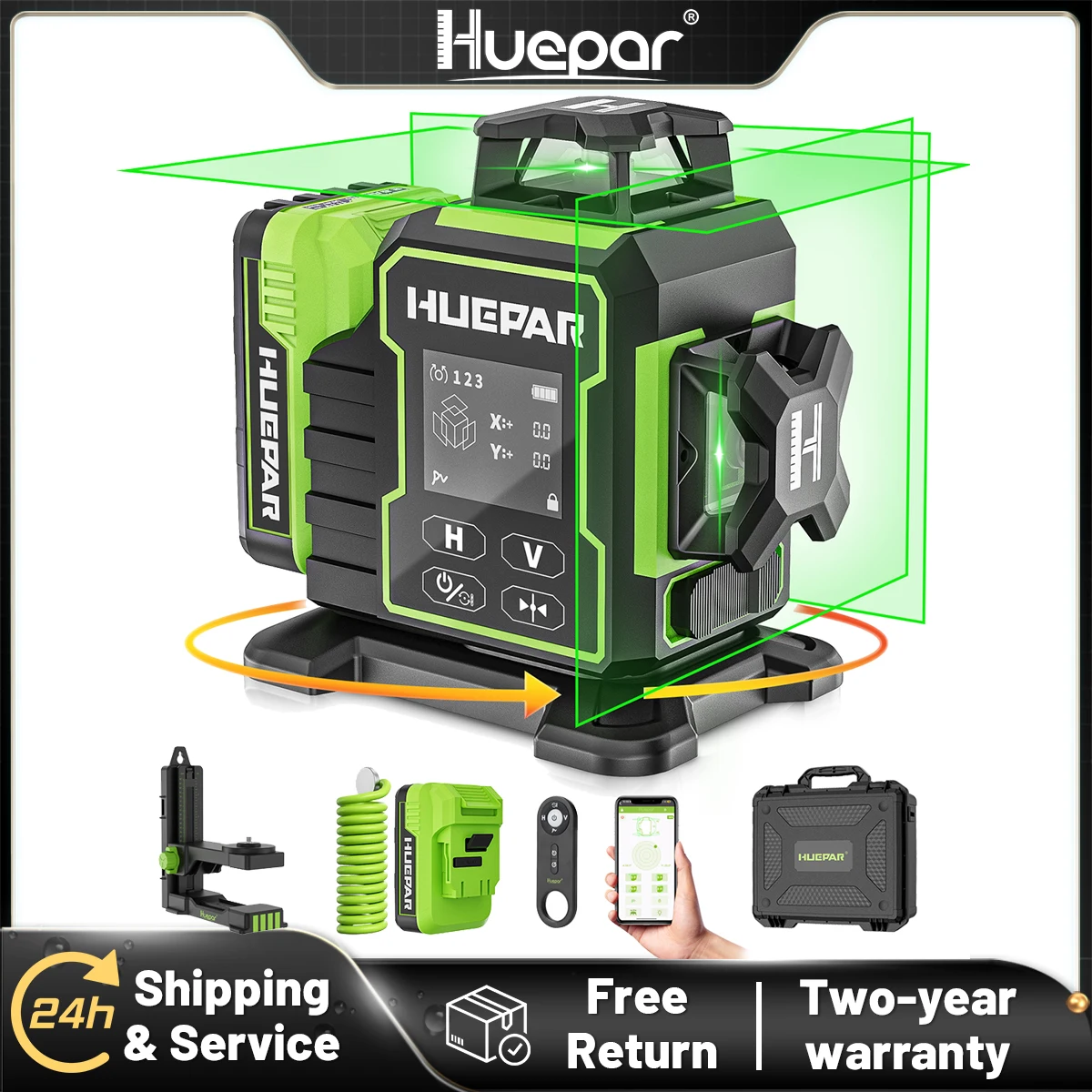 Huepar W03CG Зеленый лазерный уровень 3D 12 линий