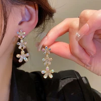 korean style colorful flowers rhinestone long tassel drop earrings for women exquisite crystal earrings party jewelry gifts