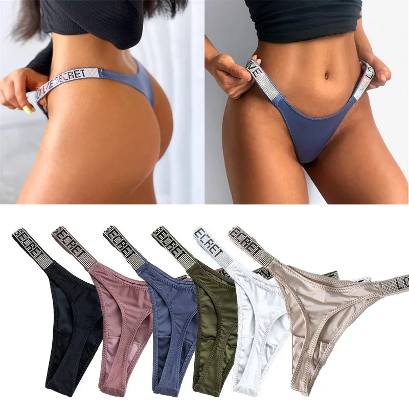 

Comfort Ice Silk Seamless Panties Women's Thong Rhinestone Low Waist G String Seamless Fitness Underwear Sexy Female Lingerie