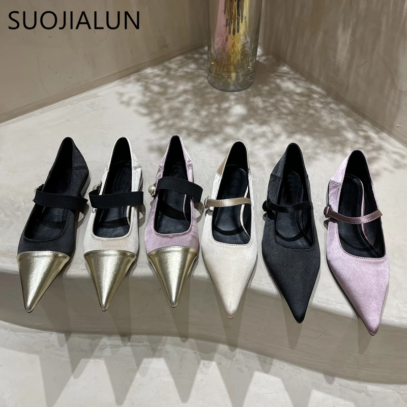 

SUOJIALUN 2023 Spring New Brand Women Flat Shoes Pointed Toe Shallow Slip On Ladies Eelgant Ballerina Dress Shoes Casual Ballet
