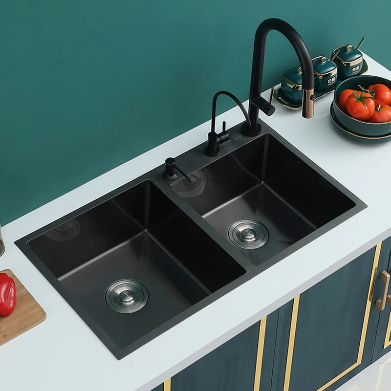 

Stainless Steel Kitchen Sink Basket Undermount Mixer Taps Bathroom Double Bowl Kitchen Sink Filter Black Cocina Kitchen Fixture